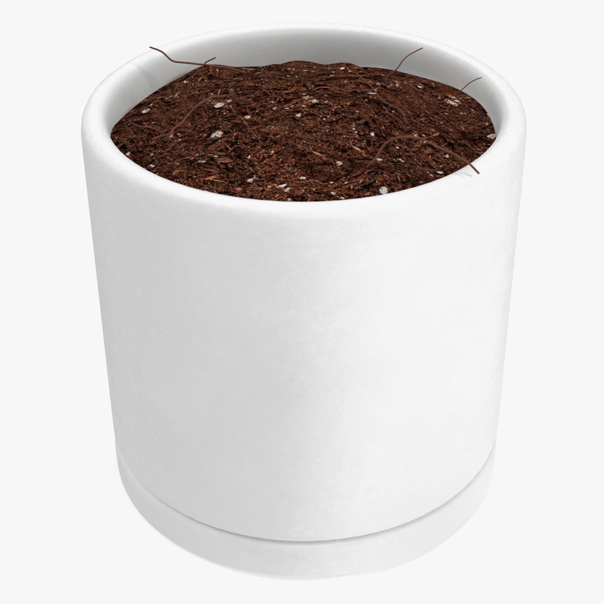 White Flower Pot with Soil 3d model