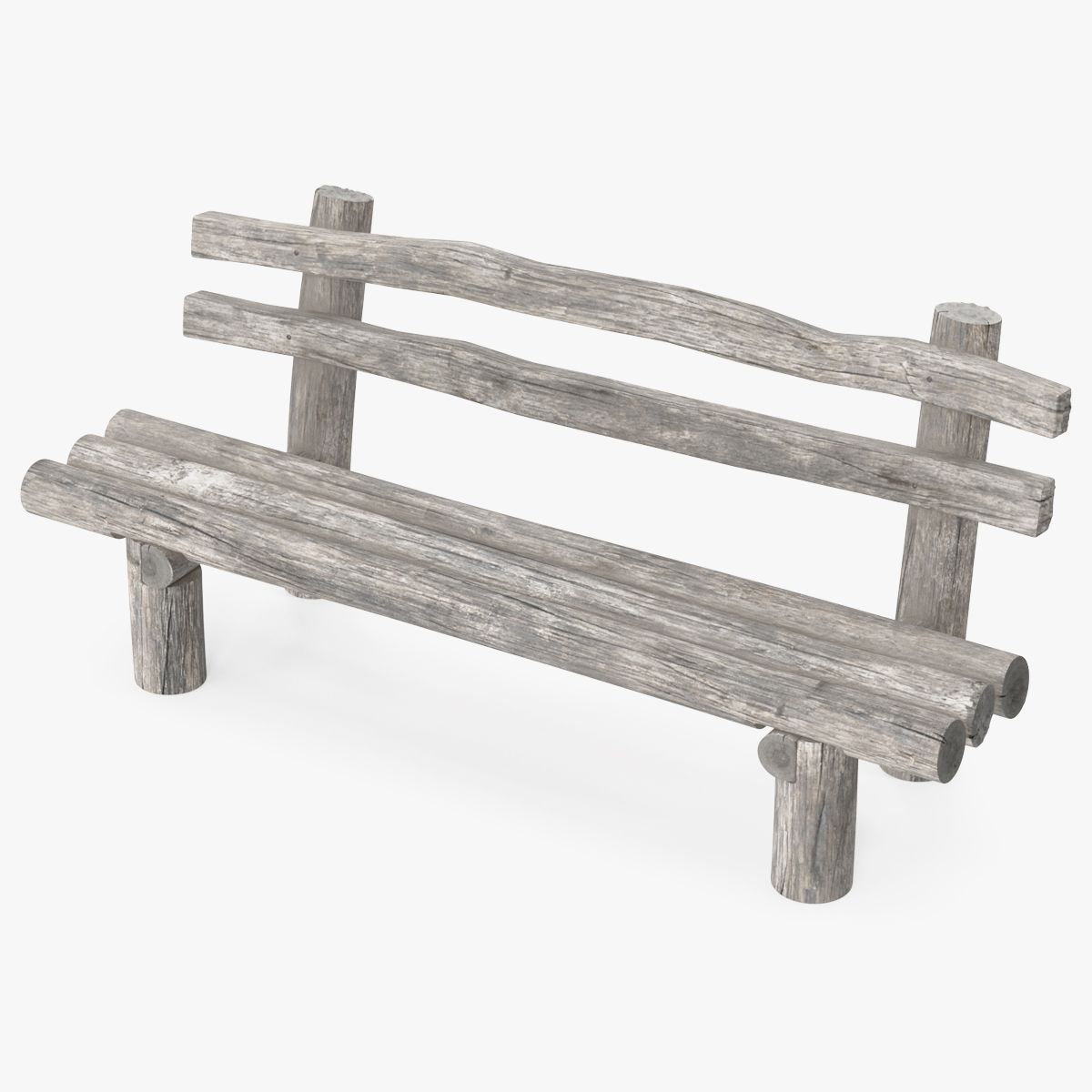 Rustic Wooden Old Bench 3d model